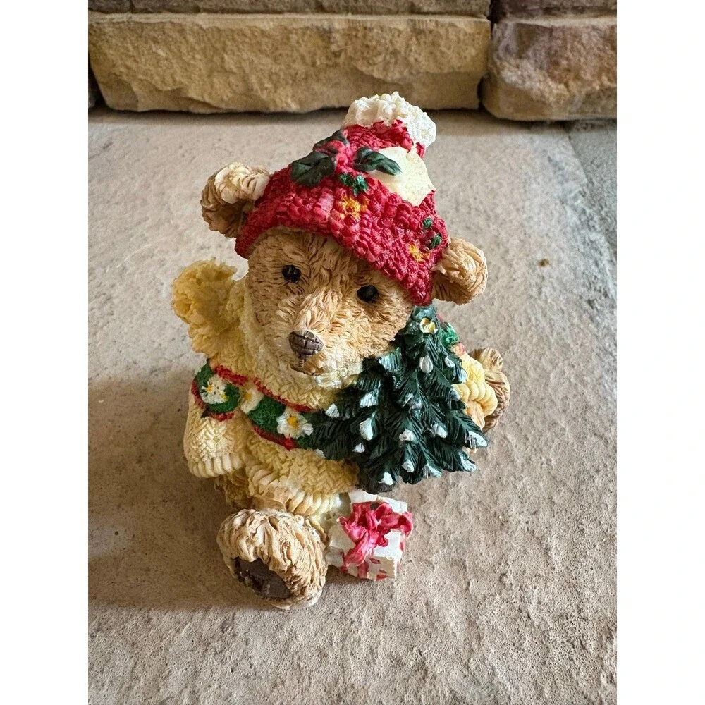 Vintage K's Collection Christmas Decoration Figurine Bear w/hat Sweater Tree